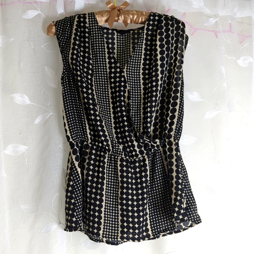 Who What Wear - White and Black Dotted Wrap Blouse, Size Small